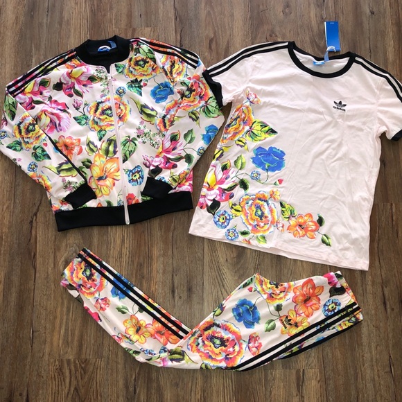 *SOLD* Adidas Floralita Bundle Jacket Legging Tee - Picture 2 of 16